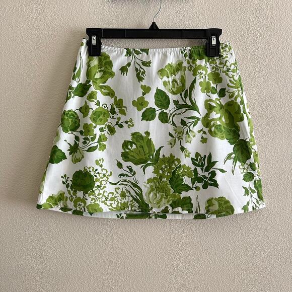 handmade white green floral print mini skirt - Picture 10 of 11